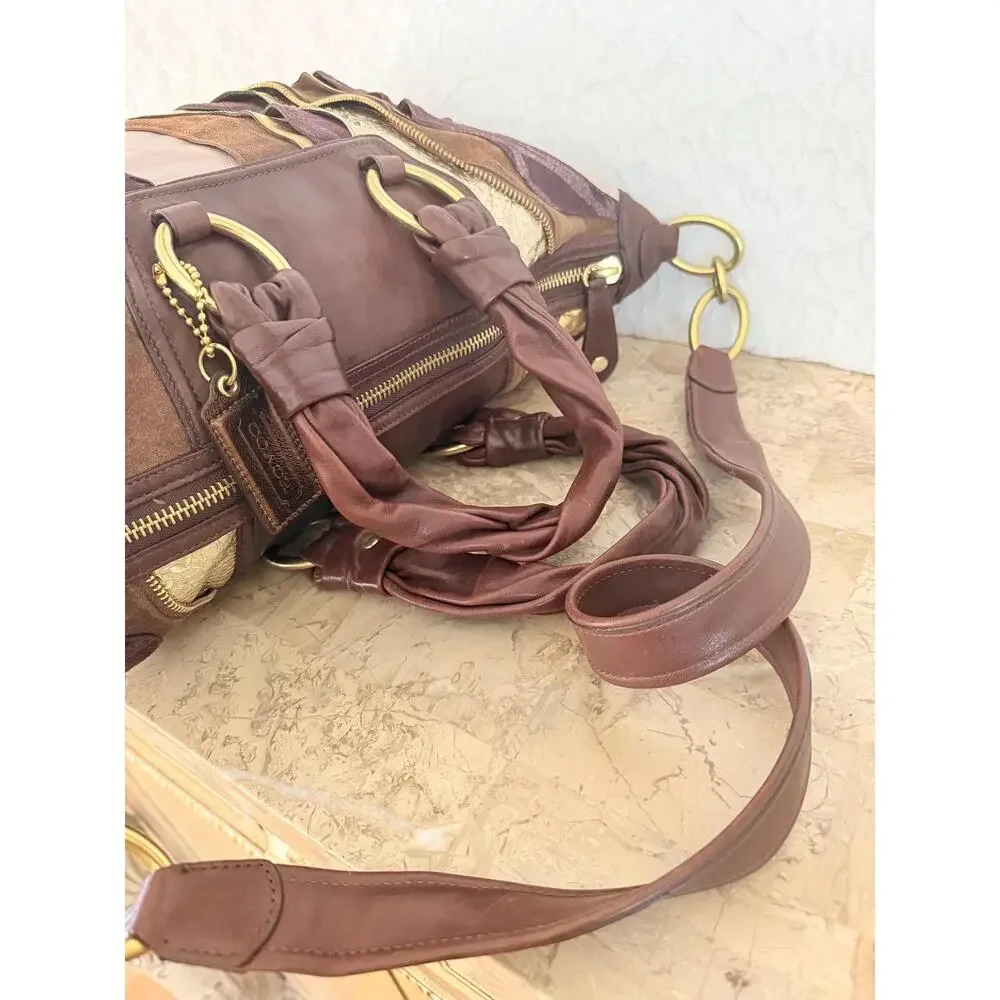 Limited edition Coach Vintahd Coach Suede Leather Patchwork Satchel shoulder Bag